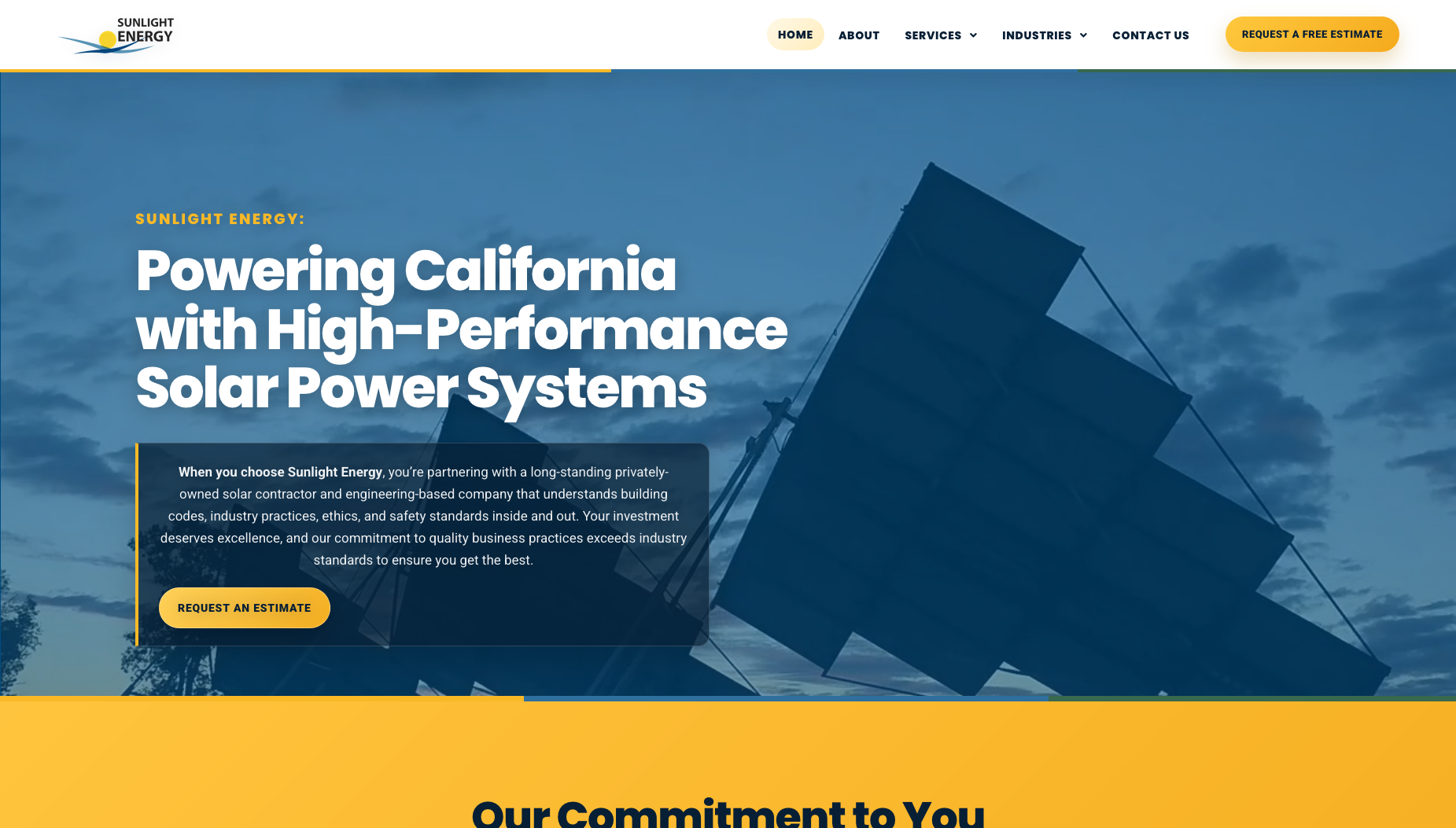 Screenshot of the website Sunlight Energy Solar