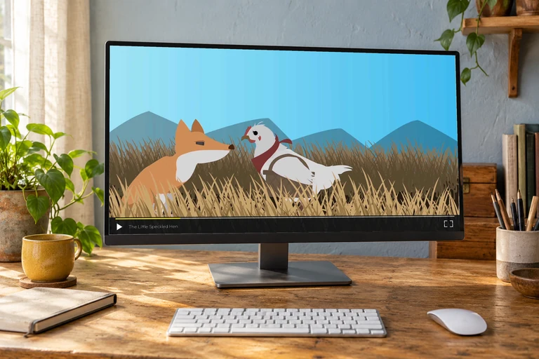 The Little Speckled Hen playing on a studio screen