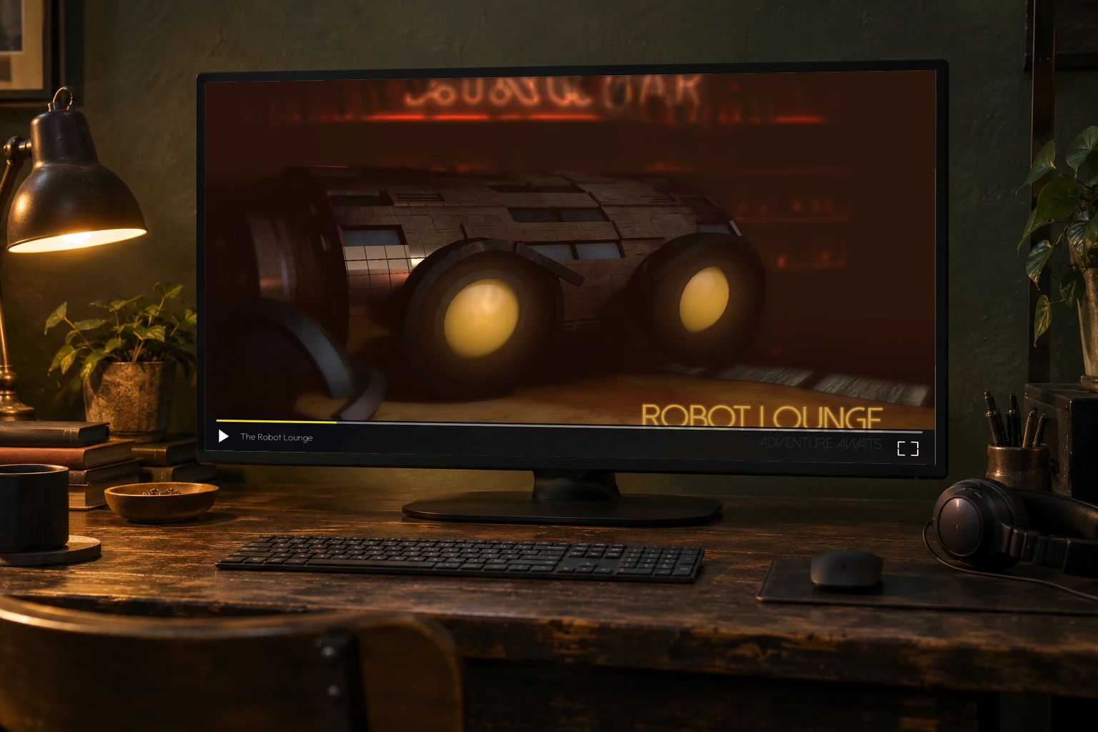 The Robot Lounge playing on a studio screen